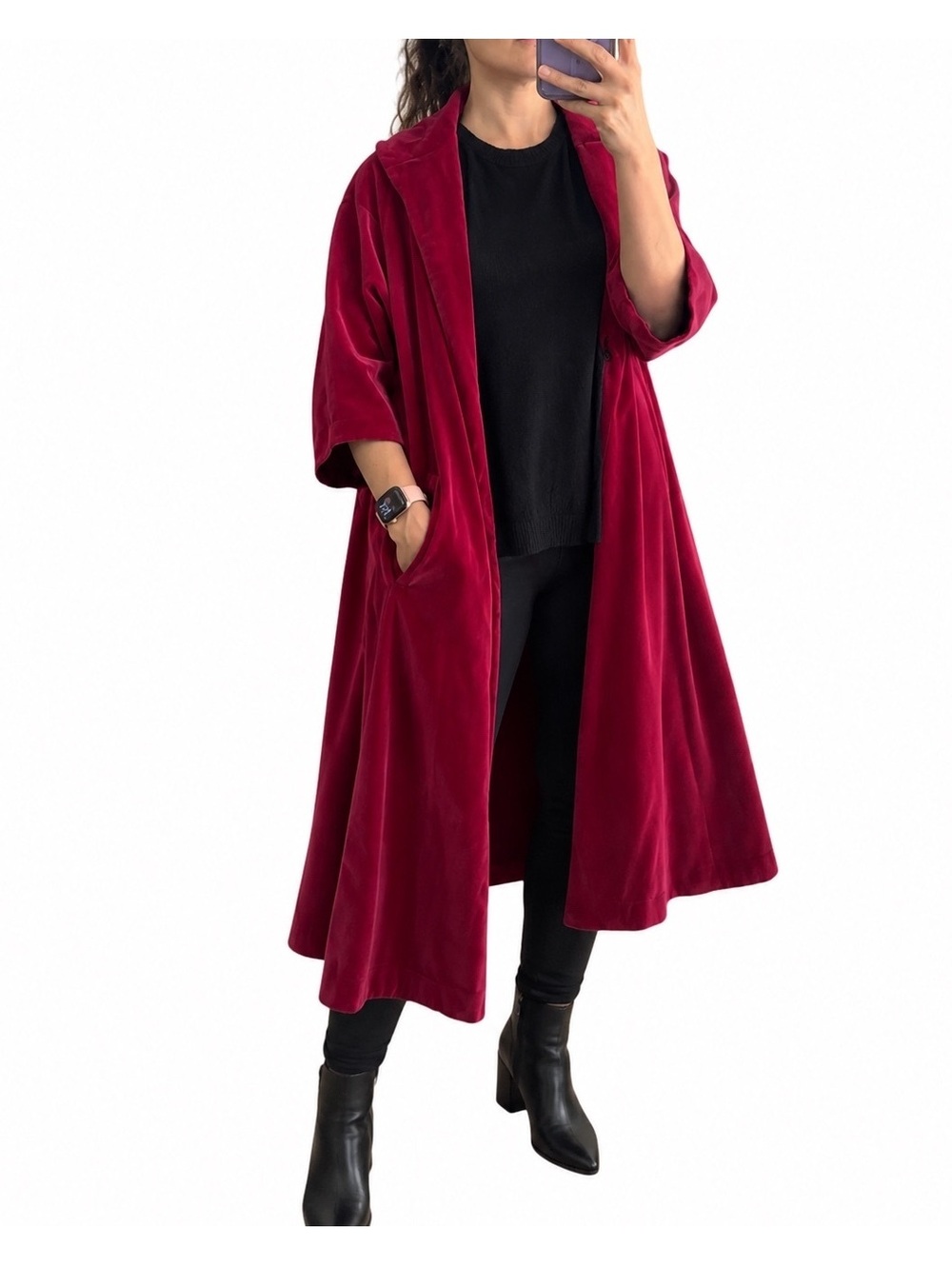 Vintage 1960s Lawrence of London Burgundy Velvet Swing Coat Milum Lining